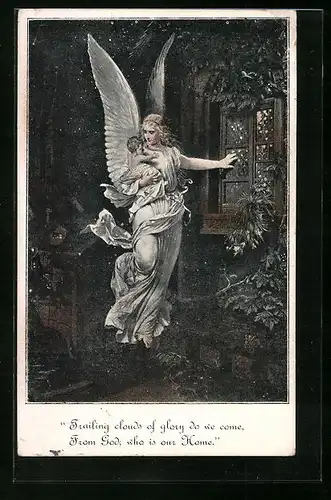 AK Engel mit Säugling vor Fenster