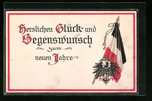 Präge-AK Adler mit Wappen und Fahne, Neujahrsgruss