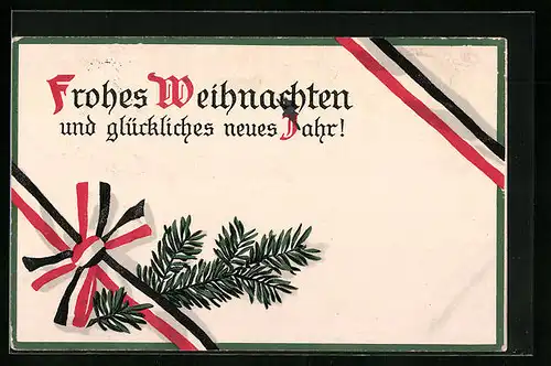 Präge-AK Tannenzweig mit Fahnenbändern, Weihnachts- u. Neujahrsgruss