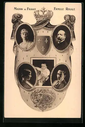 AK Königliche Familie aus Frankreich im rahmen mit Wappen