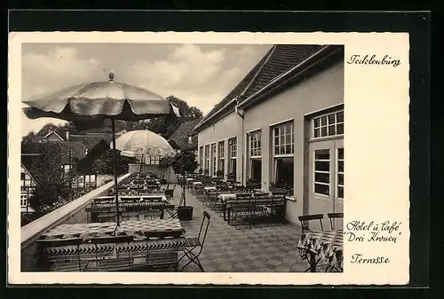 AK Tecklenburg i. W., Hotel und Cafe Drei Kronen, Terrasse