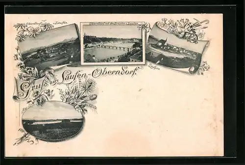 AK Laufen, Ortsansicht mit Brücke nach Oberndorf