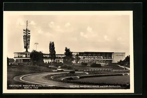 AK Berlin, Deutsche-Industrie Ausstellung 1950, George Marshall-Haus und ERP-Pavillon