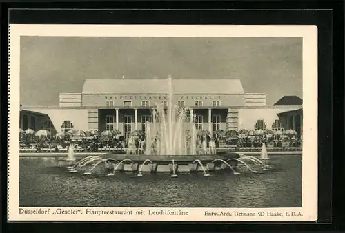 AK Düsseldorf, Gesolei Grosse Ausstellung Düsseldorf 1926, Leuchtfontänen vor Restaurant