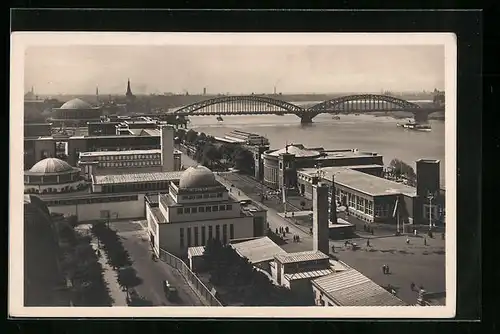 AK Düsseldorf, Gesolei 1926, Blick auf die Messehalle und Brücke