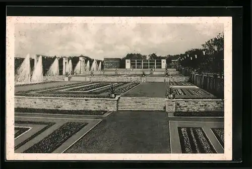 AK Essen, GRUGA 1929, Blumenrabatten auf 3 Ebenen