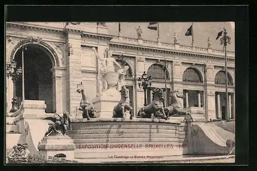 AK Bruxelles, Exposition Universelle 1910, Le Quadrige el Entrée Principale