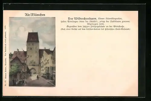 AK München, Strasse mit Wilbrechtsthurm, Weinstrasse