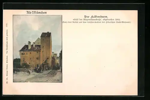 AK München, Strassenpartie mit Falkenthurm