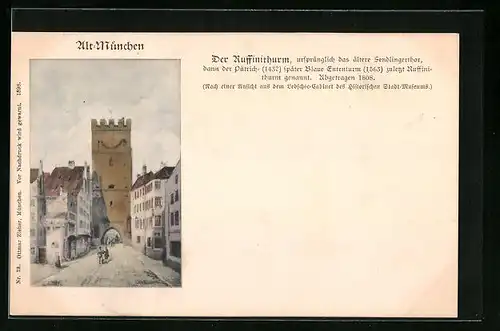 AK München, Strassenpartie mit Ruffinithurm, Rindermarkt