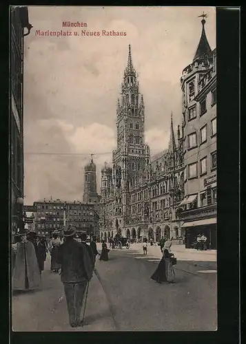 AK München, Marienplatz u. Neues Rathaus