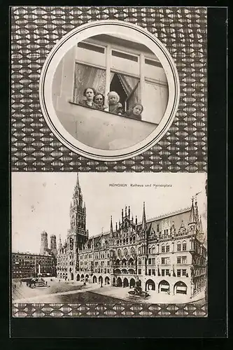 AK München, Rathaus und Marienplatz