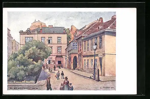 Künstler-AK Wien, Strassenpartie bei der Albertschule