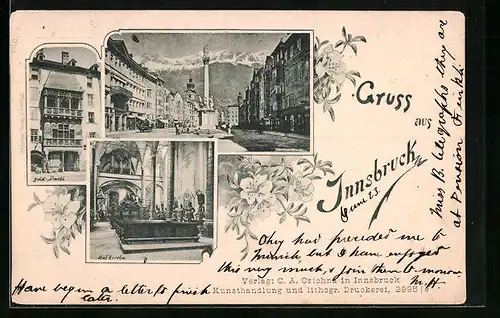 AK Innsbruck, Theresien-Strasse, Gold. Dachl, Hofkirche