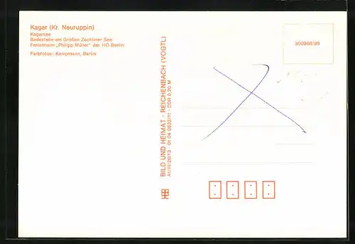 AK Kagar, Badestelle am Grossen Zechliner See und Ferienheim der HO Berlin