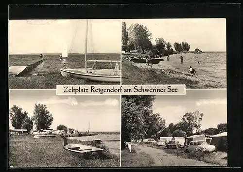 AK Retgendorf, Zeltplatz am Schweriner See mit Segel- und Ruderboot