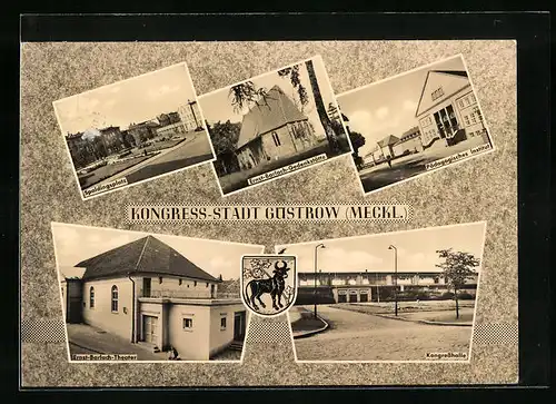 AK Güstrow /Meckl., Ernst-Barlach-Gedenkstätte, Theater, Kongresshalle, pädagogisches Institut