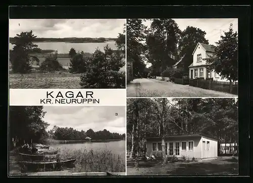AK Kagar /Neuruppin, Blick über den Braminsee, Boote am Ufer des grossen Zermittensee