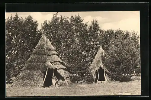 AK Templin, Ferienkolonie Neu Afrika, Strohhütten