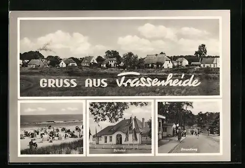 AK Trassenheide, Bahnhof, Strandweg, Strandpartie