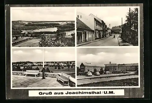 AK Joachimsthal /U.-M., Strassenpartie mit Gebäudeansicht, Blick zum See, Ortspartie
