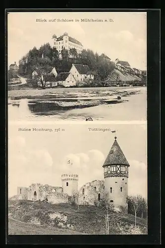 AK Mühlheim a. D., Blick auf das Schloss und Ruine Hohburg in Tuttlingen