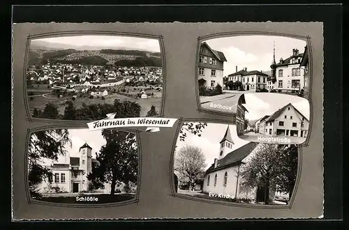 AK Fahrnau im Wiesental, Schlössle, Rathaus, Gesamtansicht aus der Vogelschau