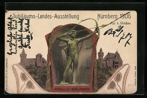 Künstler-AK Nürnberg, Jubiläums-Landes-Ausstellung 1906 - Apollo-Brunnen