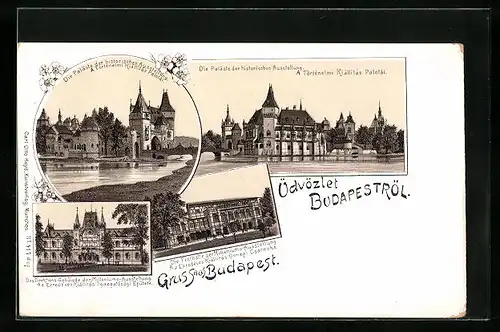 Lithographie Budapest, Milleniums-Ausstellung, Festhalle, Direktions-Gebäude