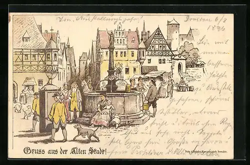 AK Dresden, Ausstellung 1896, Brunnen in der Altstadt