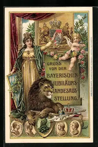 Präge-Lithographie Nürnberg, Bayerische-Jubiläums-Landesausstellung 1906, Bavaria und bayerischer Löwe