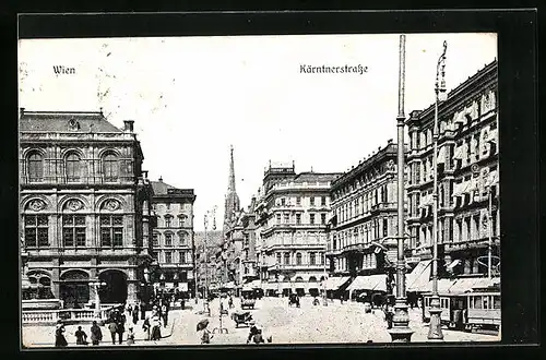 AK Wien, Kärntnerstrasse mit Kirchturm