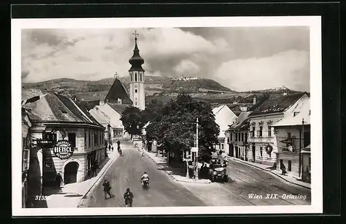 AK Wien-Grinzing, Strassenpartie mit Kirche