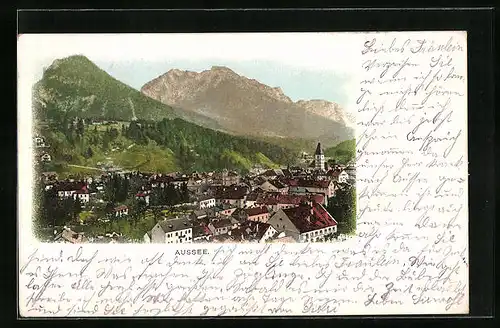 AK Aussee, Panorama mit Gebirge