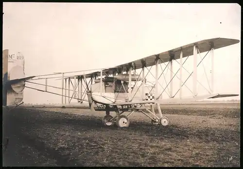 Fotografie 1.WK, Französisches Bomber Flugzeug mit Heckpropeller Kennung BM-229