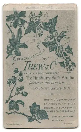 Fotografie Trew & Co, London, 238 Seven Sisters Road, Freundlicher Bürgerlicher mit Schnurrbart und breiten Koteletten