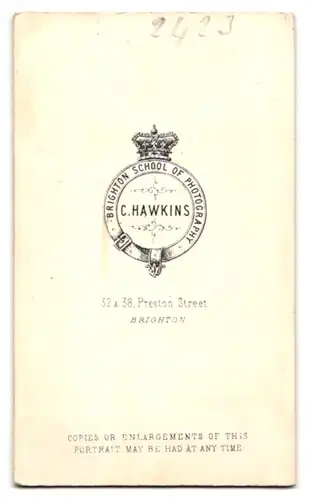 Fotografie C. Hawkins, Brighton, 32. & 38. Preston Street, junge Frau mit hohem Kopfputz auf Flechtfrisur