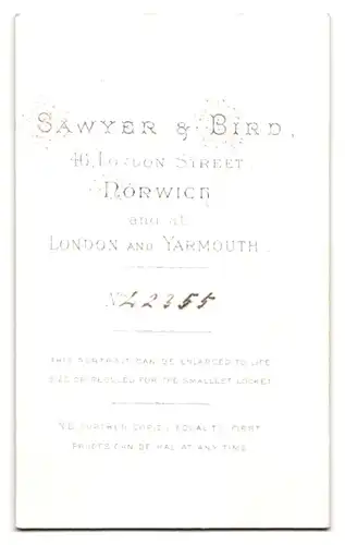 Fotografie Sawyer & Bird, Norwich, 46. London Street, Dame mit Ohrringen und Hochsteckfrisur