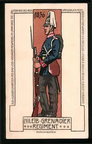 AK Karlsruhe, Soldat des 1. Leib-Grenadier-Regiments in Uniform mit Gewehr