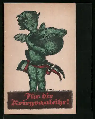 AK Für die Kriegsanleihe!, Engel mit Münzen im Helm