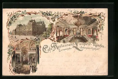 Lithographie München, Cafe Luitpold, Innen und Aussen