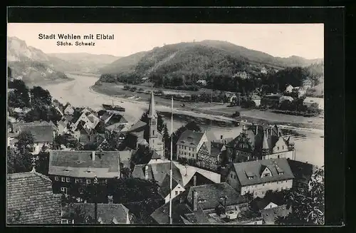 AK Wehlen /Sächs. Schweiz, Teilansicht mit Elbtal