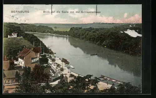 AK Bernburg, Blick auf die Saale von der Schlossterrasse