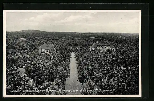 AK Königsbrück i. Sa., Truppen-Uebungsplatz, Neues Lager und Blick vom Offizierskasino