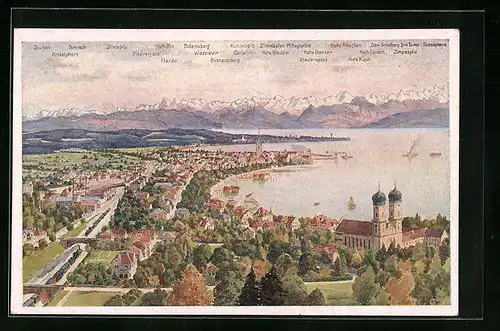 Künstler-AK Friedrichshafen /B., Ortspartie am Bodensee