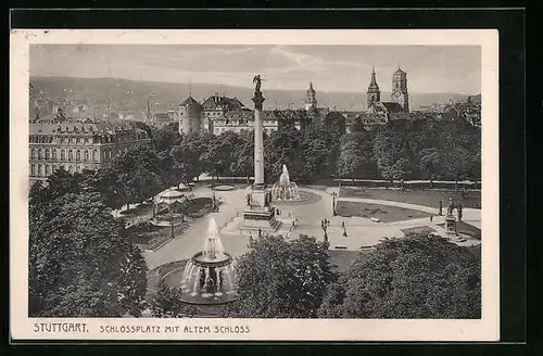 AK Stuttgart, Schlossplatz mit altem Schloss und Brunnen
