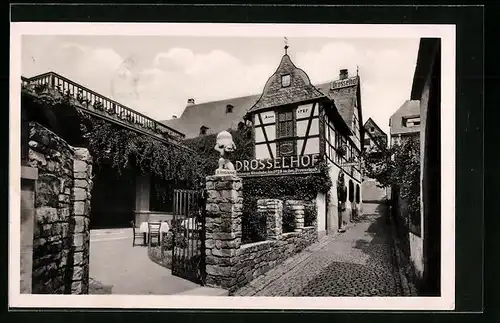 AK Rüdesheim, Weinhaus Der Drosselhof im Fachwerkstil