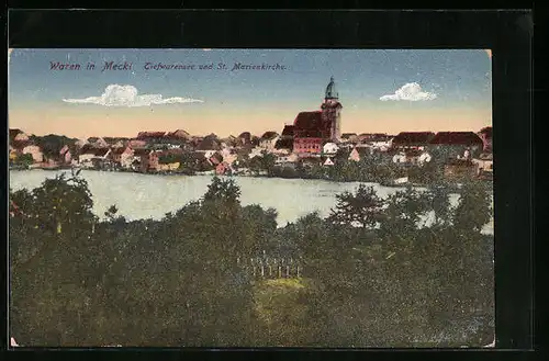 AK Waren /Meckl., St. Marienkirche hinter dem Tiefwarensee