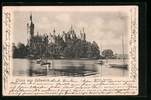 AK Schwerin, Segelboote auf dem See vor dem Schloss