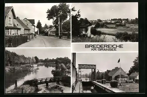 AK Bredereiche /Gransee, Schleuse, Ort mit Havel aus der Vogelschau